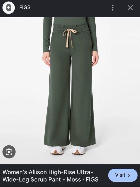 Figs Pants - FIGS Allison Ultra-Wide-Leg Scrub Pant in Moss with Tan Drawstring
